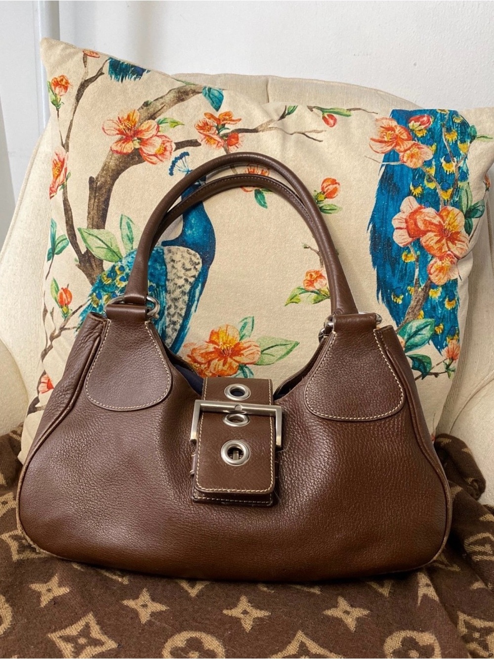 Prada Vitello Daino Buckle shoulder bag